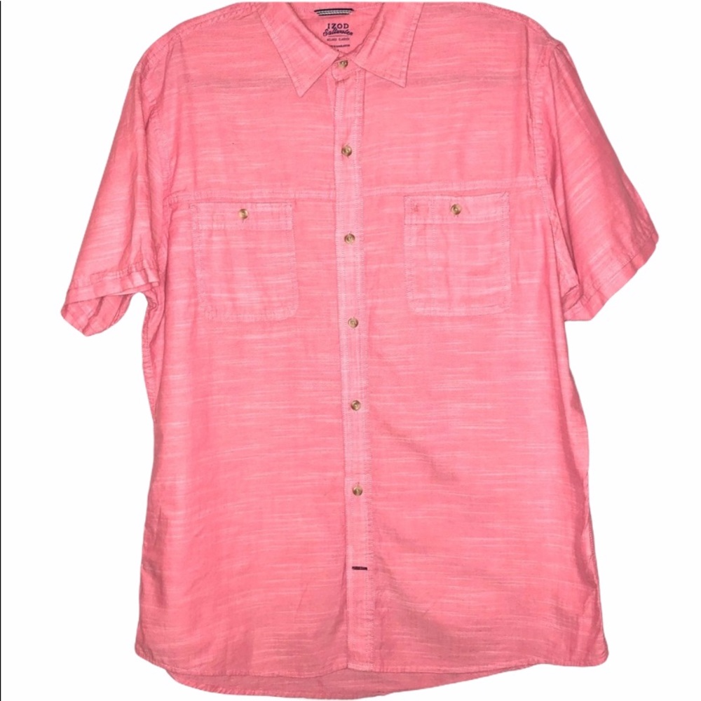 Izod Short Sleeve Button Up Size Large Color Pink